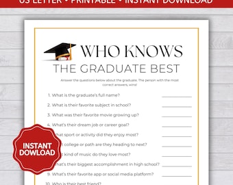 High School Graduation Party Game, Who Knows the Graduate Best, Graduation Activity, Printable PDF