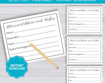 Retirement Advice and Wishes Cards, Retirement Wishes Sign, Retirement Bucket List Ideas, Retirement Party Well Wishes Cards, Printable PDF
