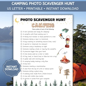 Camping Photo Scavenger Hunt, Selfie Game, Nature Scavenger Hunt, Photo Activity-Teen and Older Kids Printable PDF