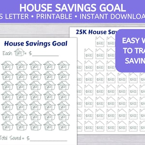 House Savings Goal/Tracker, 25K, 50K, Printable PDF