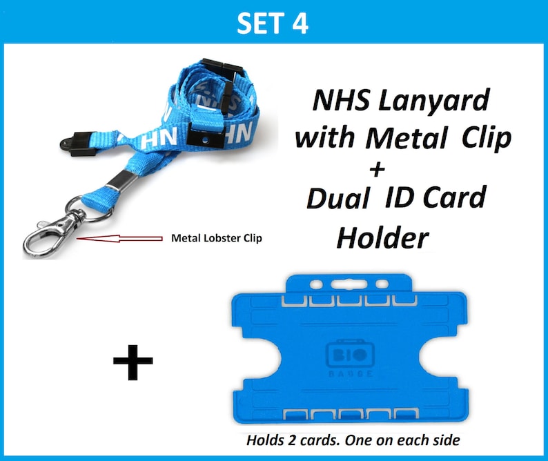 NHS Lanyard Set With Metal Clip OR Integrated Badge Reel & ID Card