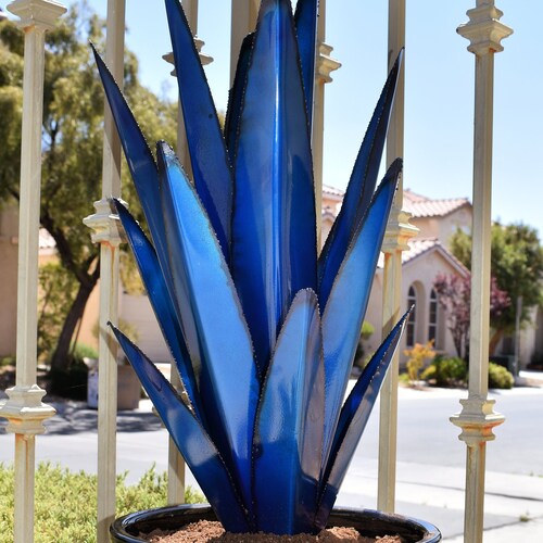Garden Decor Outdoor Metal Blue Agave Yard Art Handmade Etsy