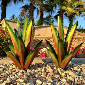 SALE | Garden Decor | Outdoor Metal Green Agave Yard Art | Handmade Rustic Cactus Plant | Patio Decoration Backyard Lawn Ornaments