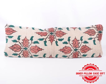 Oreiller Kilim turc tissé à la main, oreiller de tapis turc, Kilim lombaire, housse d’oreiller 12x36, oreiller décoratif, décor Boho, housse de coussin