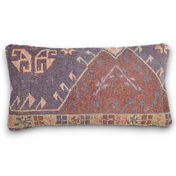 Embroidered Kilim Pillow, 10x20 Turkish Kilim Pillow, Home Decor, Organic Handmade Tribal Pillow, Boho Anatolian Sofa Pillow, Cushion Cover