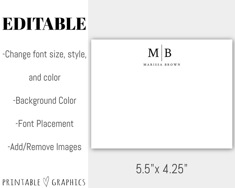 Personalized Note Card Template Etsy