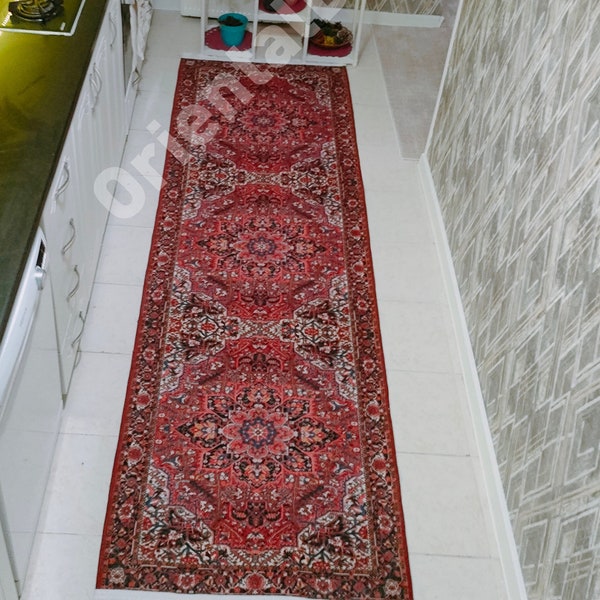 Afghan Red Runner Rug, Long Vintage Carpet steps stairTribal Traditional Stunning Runners, Farmhouse Hallway Bathroom Kitchen Bedroom Entry