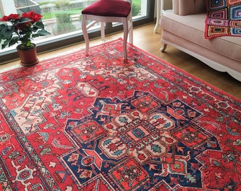 Red Rug, Bohemian Vintage Rug 8x10,Persian Rug, Area Rug, Rug 6x9, Turkish Rug, Oriental Rug, Shag Rug Style, Rug For Living Room, Carpet