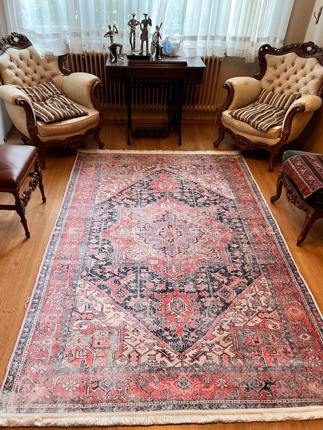 Rug Antique Turkish Pattern Red Hot Pink Oriental Rug, Handknotted