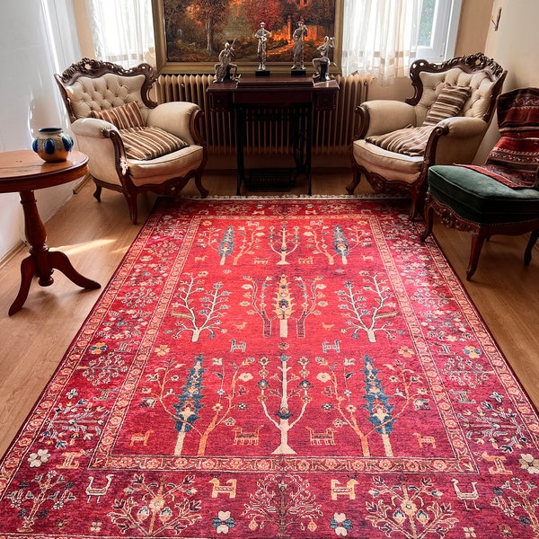 Rug 6x9 Turkish Area Rug 9x12, Red Rug 8x10, Oriental Rug 8x10, Vintage Red Rug, Kilim Rug, Bohomian Rug Style, Rug For Living Room, Carpet