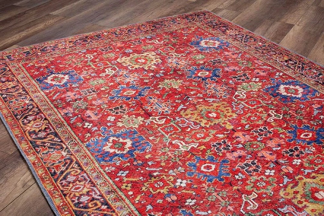 AYA Turkish Rug, Antique Look Area Rug, Unique Colorful Floral Room