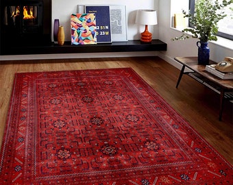 Turkish Red Rug, Afghan Vintage Style Carpet, Rugs Living Room, Ethnic Oriental Rug, Red Kilim, Mid Century Modern, Rugs 8x10, Bedroom Rug