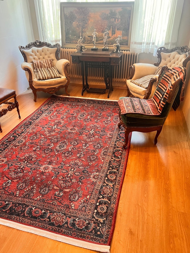 Alfombra roja vintage, alfombra 6x9 alfombra turca 9x12, alfombra roja 8x10, alfombra oriental, alfombra de área, alfombra boho, estilo alfombra boho, alfombra para sala de estar, alfombra imagen 2