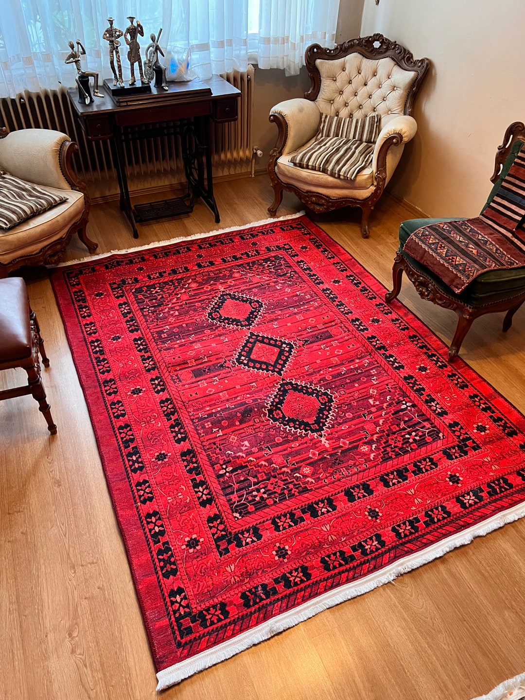 Rug 8x10 Turkish Rug 9x12, Red Rug 8x10, Oriental Rug, Vintage Red Rug, Area Rug, Boho Rug