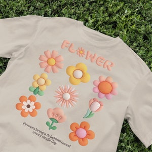 Linda camiseta de flores de dibujos animados, camiseta estilo Harajuku, camiseta estética floral, camiseta estilo años 90, camiseta kawaii, camiseta e-girl, moda casual de primavera
