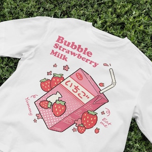 Maglietta Strawberry Juice Box, Maglietta Estetica Frutta, Maglietta Kawaii, Maglietta Giapponese Carina, Maglietta California, Maglietta Y2K Harajuku
