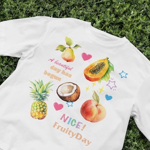 Tshirt fruits mignons, chemise amateur de fruits, chemise adorable noix de coco, chemise ananas, positivité, vêtements esthétiques de l&#39;an 2000, chemise nostalgie