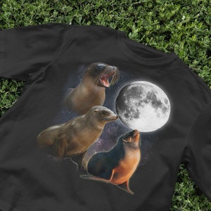 Camiseta vintage de foca y luna, camiseta retro para amantes de las focas, camiseta del océano, camiseta para amantes de los animales, camiseta de galaxia, camiseta de ballena, camiseta del mar, regalos para amantes de las focas