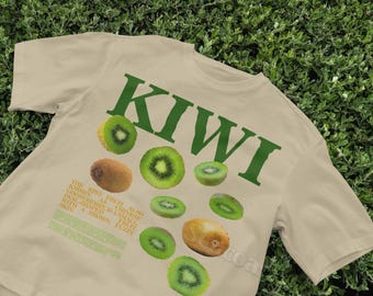 Camiseta de kiwi, camiseta con gráfico de fruta verde, camiseta de refrigerio saludable, camiseta con vitamina C tropical, camiseta con arte retro de comida