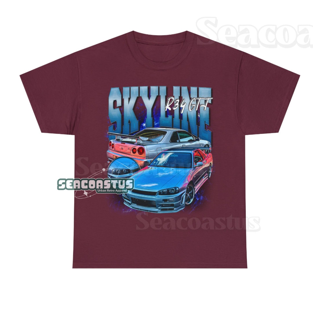 Skyline R34 Vintage T-shirt, R34 JDM Graphic T-shirt, Retro 90's