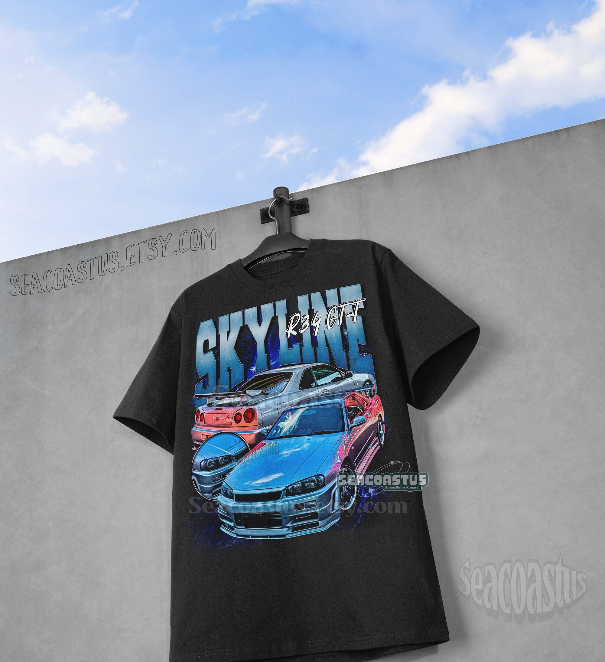 Skyline R34 Vintage T-shirt, R34 JDM Graphic T-shirt, Retro 90's
