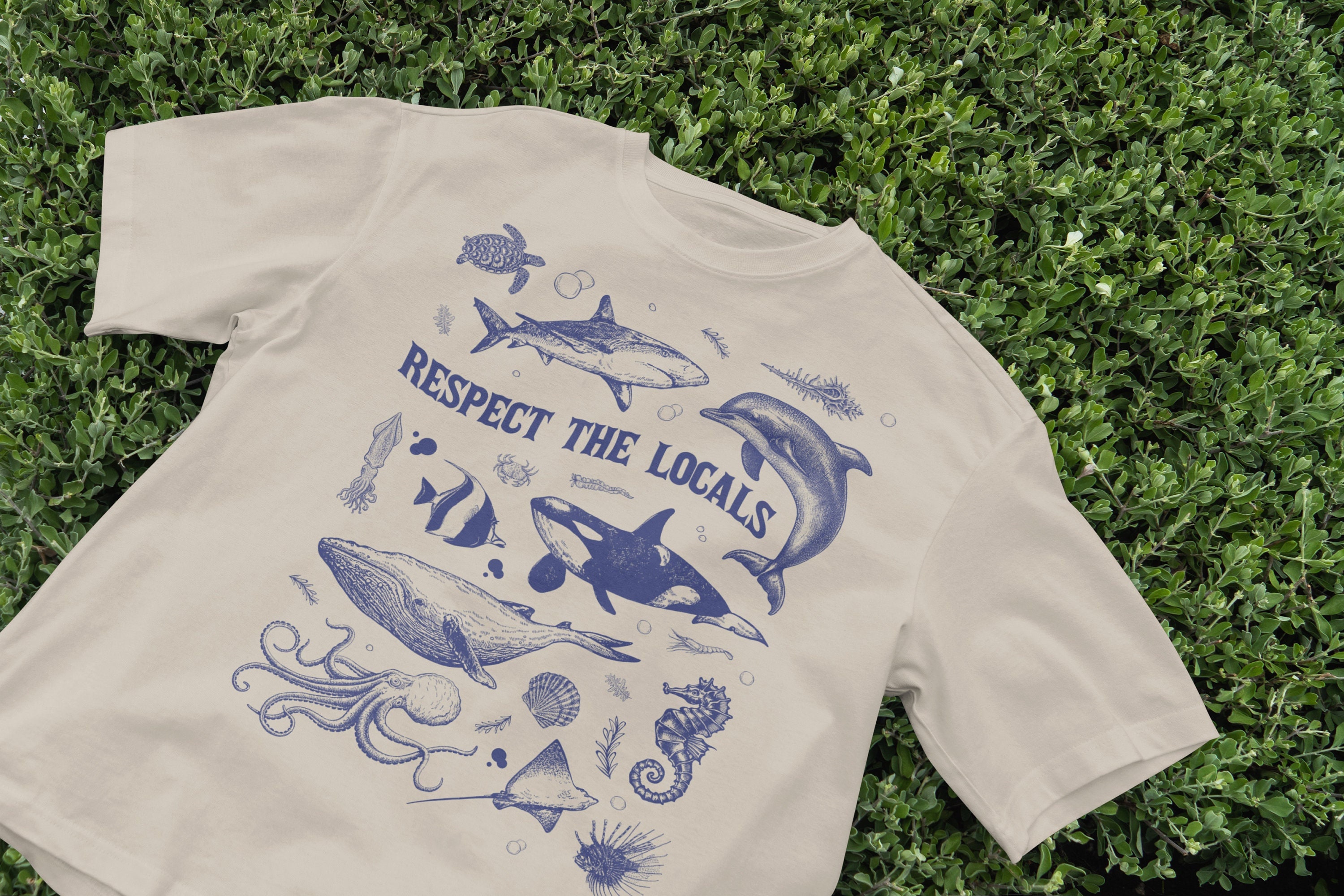 Respect the Locals T-Shirt, Ocean Life Art, Marine Animal Graphic, Vintage Style, Beach Vibes, Sea Creature Design, Nautical Fashion