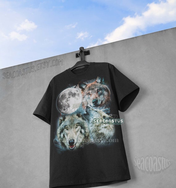 Vintage Wolf Moon 90s Graphic Shirt, Wolf Lovers Retro Moon Tee, Y2K Nature Moon Alpha Shirt, Nostalgia Unisex Tee, Cool Cute Wolf Gift