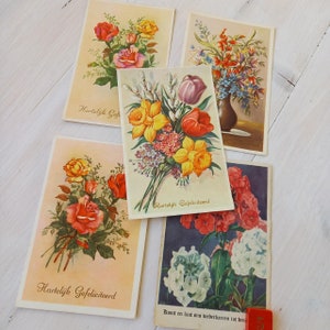 5 unused FLOWER Postcards ~ Vintage Crads ~ Junk Journal ~ ScrapBooking ~ Ephemera ~ Old Postcards