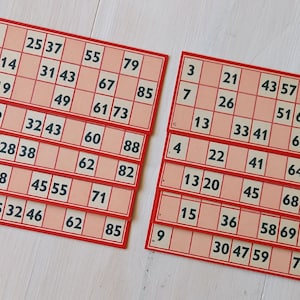 10 Vintage BINGO kaarten ~ Scrapbooking ~ Junk Journal ~ Vintage Ephemera ~ Lotto Kaarten Roze Paars
