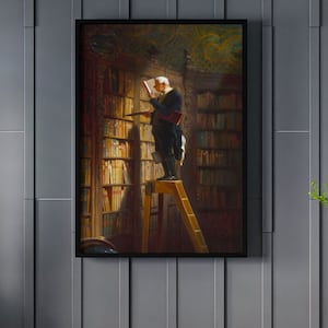Carl Spitzweg The Book Worm Canvas/Poster Art Reproduction, Vintage Art Print, Famous Painting Print on Canvas, Book Art Poster
