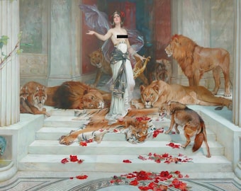 Wright Barker Circe Canvas/Poster Art Reproduction, Lions Art Print, Vintage Animal Wall Art Framed