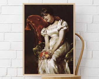 Stimmungsvolle Frauenportrait-Kunst: Dark Academia - Leinwanddruck