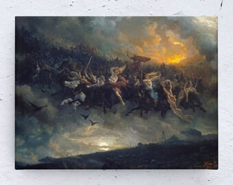 The Wild Hunt of Odin Canvas Art: Scandinavian Mythology Print