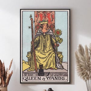 Reproducción de lienzo/póster de la carta del Tarot de la Reina de Bastos, impresión de pintura bohemia