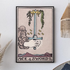 Reproducción de lienzo/póster de la carta del Tarot As de Espadas, arte mural, impresión de pintura bohemia
