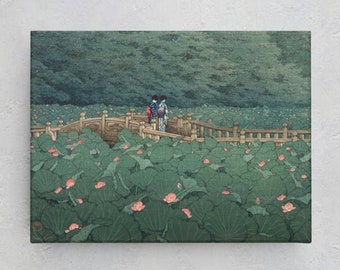 Impresión en lienzo "Estanque en el Santuario Benten" de Hasui Kawase - Arte paisajístico japonés Shin Hanga