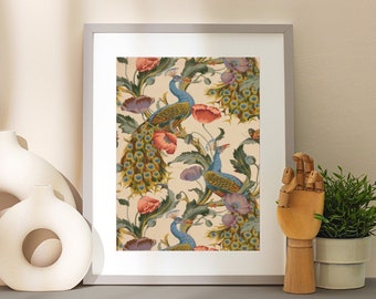 Vintage Peacock Art Print: Colorful Bird Painting, Boho Wall Decor