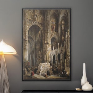 Interior of a Cathedral Canvas/Poster Wall Art Reproduction, Spanish Painting Print