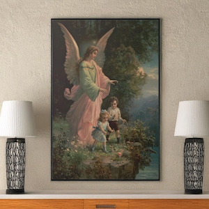Guardian Angel Canvas/Poster Wall Art Reproduction, Catholic Painting Print