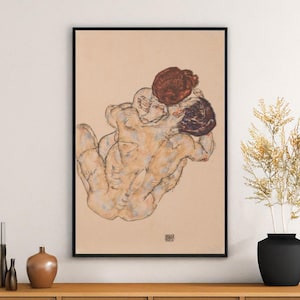 Egon Schiele Mann und Frau Umarmung (1917) Canvas/Poster Art Reproduction, Expressionism Wall Art, Man and Woman Hug Print