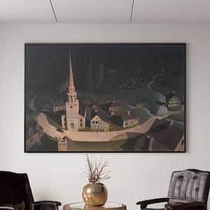 Grant Wood Midnight Ride of Paul Revere Canvas/Poster Wall Art Reproduction, American Regionalism Landscape Painting Print