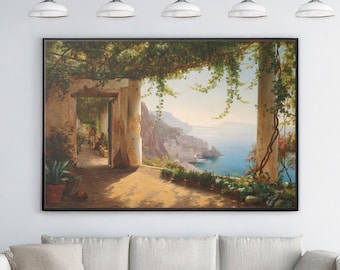Amalfi Coast Print: Italian Landscape Painting, Mediterranean Wall Art
