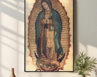 Our Lady of Guadalupe Canvas Wall Art, Virgin Guadalupe Painting Print, Religious Poster