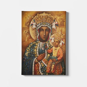 Black Madonna Canvas Print, Our Lady of Czestochowa, Vintage Religious Wall Art, Black Virgin Mary Poster