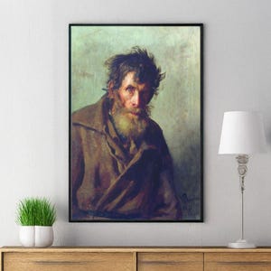 Ilya Repin A Shy Peasant canvas/poster kunstreproductie aan de muur, Russisch portret schilderij afdrukken