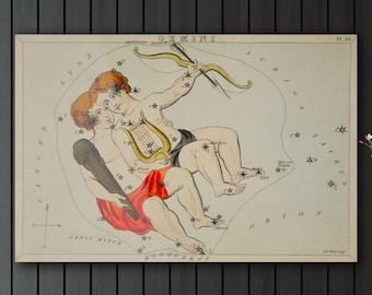 Vintage Gemini Zodiac Sign Art Print: Astrological Canvas/Poster