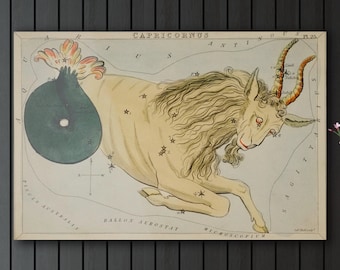 Vintage Capricorn Zodiac Sign Art Print: Astrological Canvas/Poster