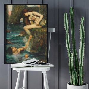 John William Waterhouse The Siren Canvas/Poster Wall Art, Fine Art Print, Waterhouse Art Reproduction, Living Room Wall Decor