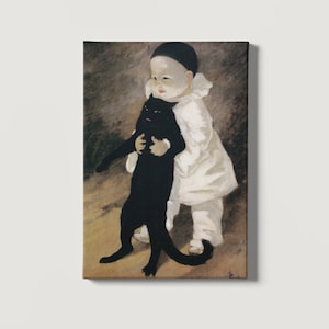 Pierrot and the Cat by Theophile Steinlen Canvas/Poster Wall Art Reproduction