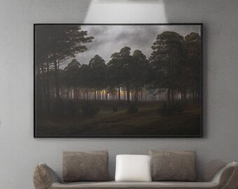 Riproduzione artistica su tela/poster di Caspar David Friedrich The Evening, stampa di un dipinto di paesaggio forestale